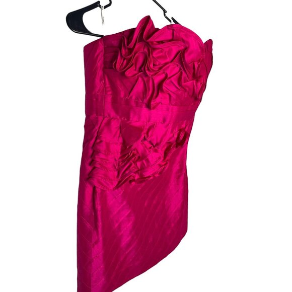 Anthropologie 10 Stretch SILK Sculptural Dress Fit & Flare Strapless Hot Pink - Picture 6 of 12